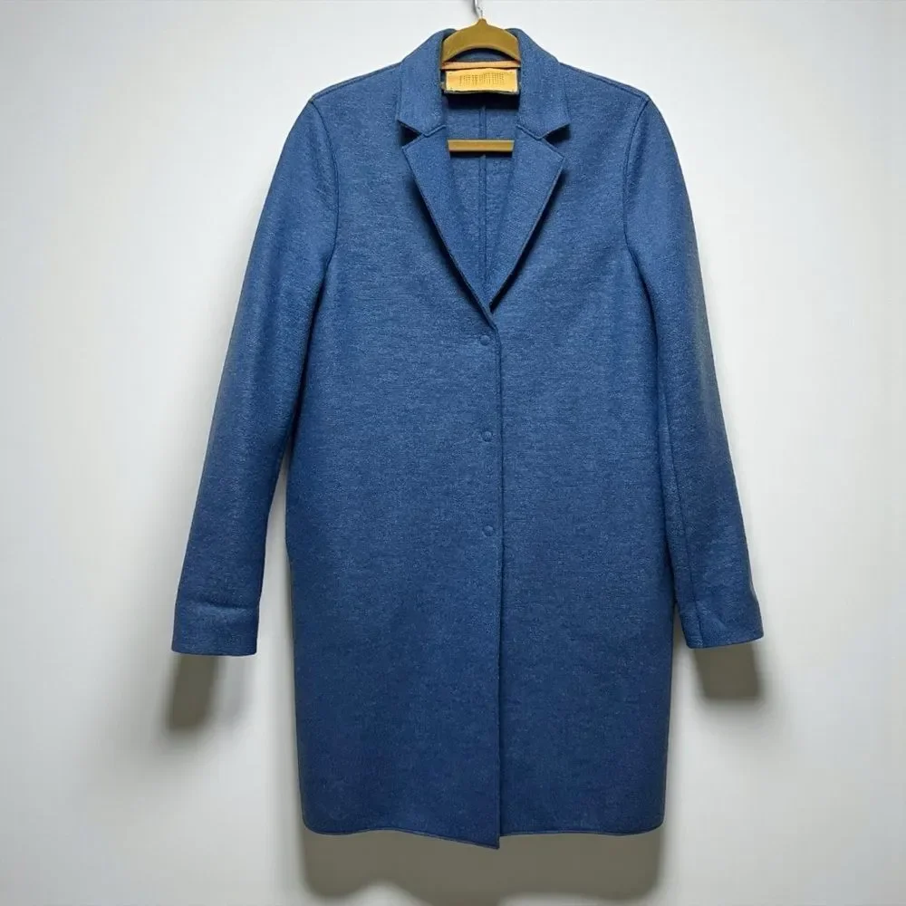 Harris Wharf London Cocoon Coat Blue Pressed Wool